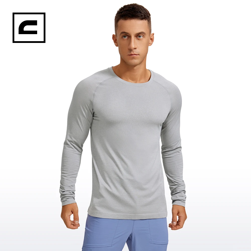 

CRZ YOGA Mens Seamless Long Sleeve Tee Shirts Moisture Wicking Workout Athletic Running Shirts Breathable Gym Tops