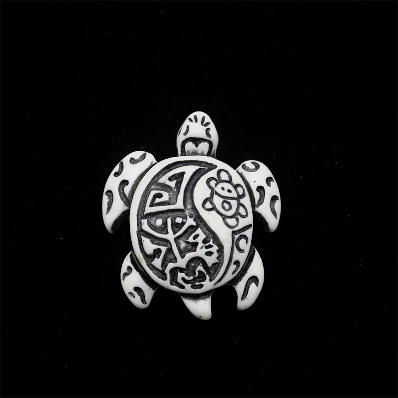 6 Pcs Hand Carved Bone Turtle Pendant Necklaces - Adjustable Cotton Cord, Hawaiian Surfer Style Jewelry