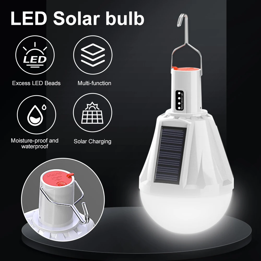 

10W Led Solar Panel Light Bulb Tent Yard Garden Portable Camping Indoor Outdoor Camping Lamp for Fishing Emergency Lights