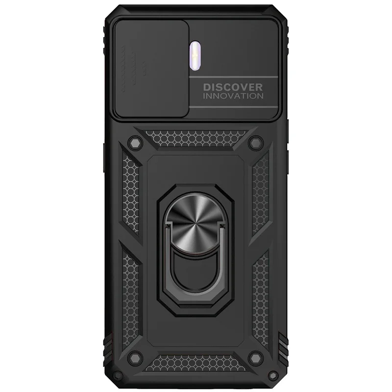 Shockproof Armor Case with Metal Ring Holder and Slide Lens Protector Cover