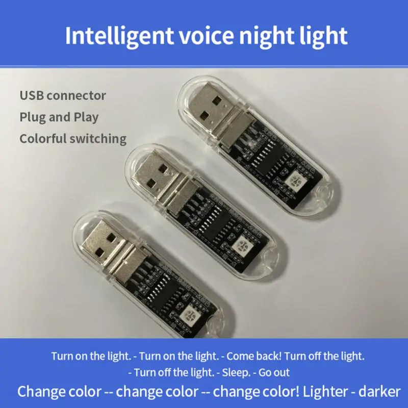 

Mini USB LED Car Light Auto Interior Atmosphere Night Light Voice Control Lamp Emergency Lighting PC Colorful Light Decoration