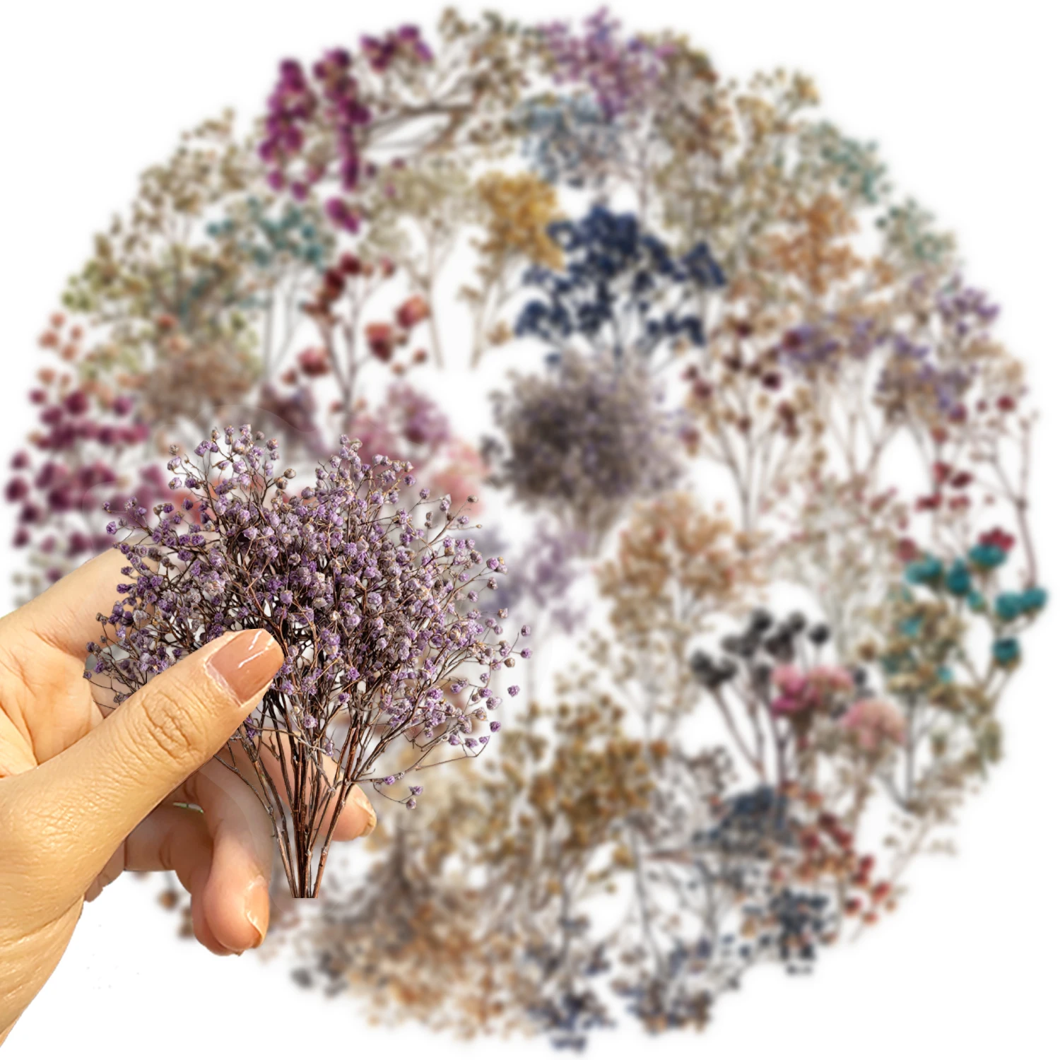 50 Stück getrocknete Blumen-Kollektion, PET-Aufkleber, dekoratives handgefertigtes Scrapbooking-Material, Tagebuch, Album, Bastelbedarf – Detail 2