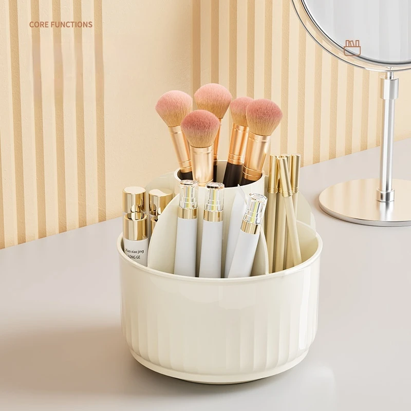 Cream Style Cosmetics Storage Box Skincare Products Desktop Dustproof Dressing Table with Rotating Box Optional Layers