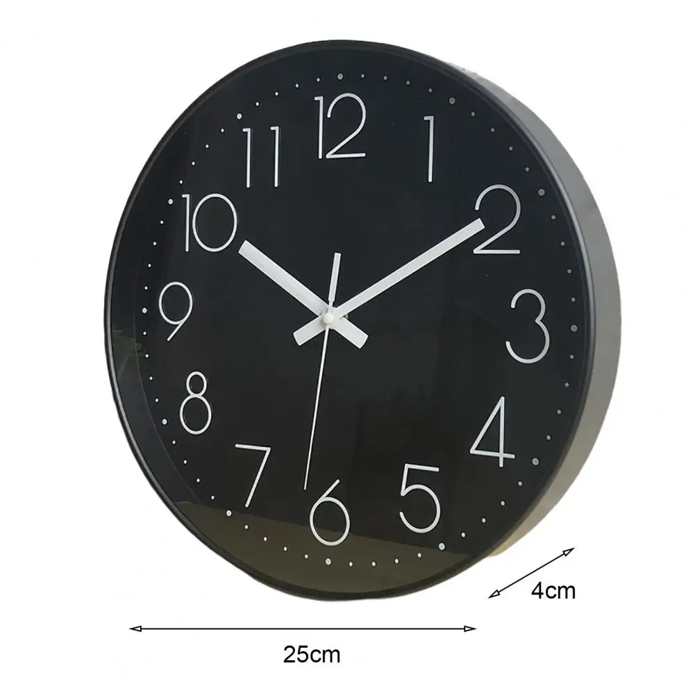 10 Inch Wall Clock Round Hanging Noiseless 3D Number Precise Anti-fog Mirror Surface Quartz Clock Household Supplies Detection