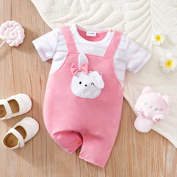 Baby Clothes Cute Cartoon Bow Rabbit Comfortable Soft Boy And Girl Summer Short Sleeved Baby Jumpsuit 1