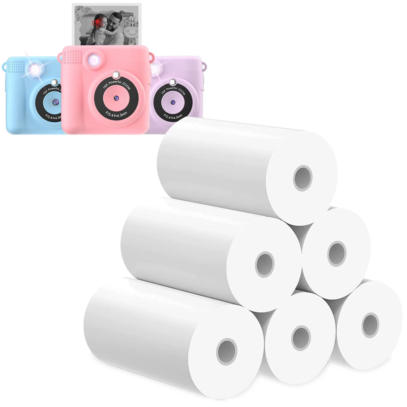 3-40 롤 57x25MM 감열지 흰색 어린이 카메라 인스턴트 인쇄 어린이 카메라 인쇄 용지 교체 액세서리 부품