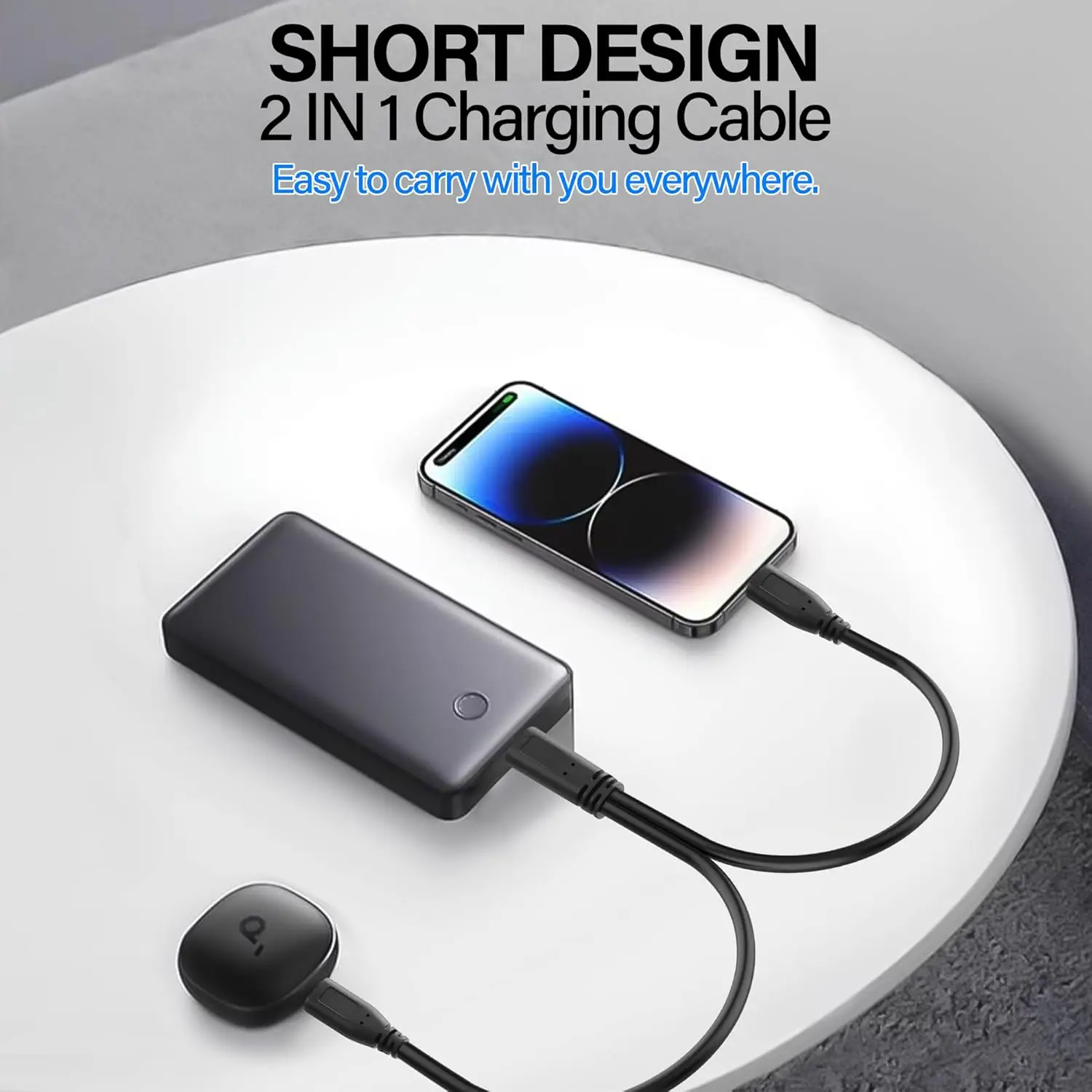0.3M USB-C Y 스플리터 1입력 2출력 충전 케이블 듀얼 타입-C 3A 5V 충전 코드 휴대폰 태블릿 헤드셋 파워뱅크용