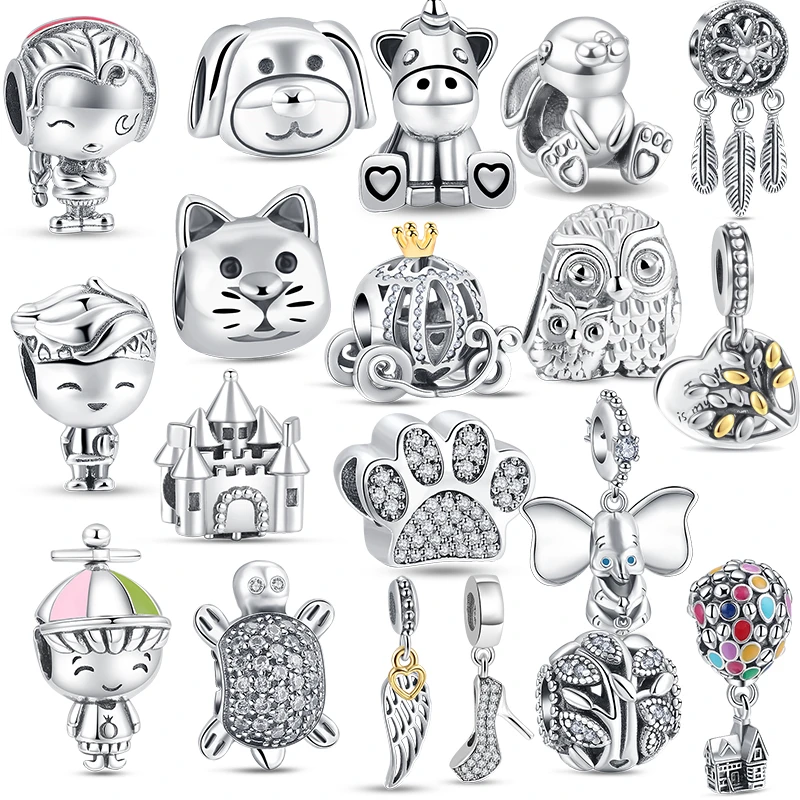 

Fit Original Pandora100% 925 Sterling Silver Boy Girl Feather Unicorn Cat Dog Family Tree Charms Bracelet Women DIY Fine Jewelry
