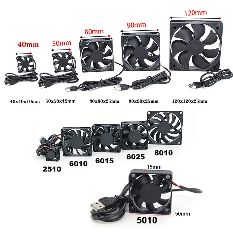 2웨이 USB 터보 블로워 팬 USB 케이블 듀얼 40mm 50mm 60mm 80mm 90mm 120mm DC 5V 전원 케이블 (AV 리시버 DVR 냉각용)