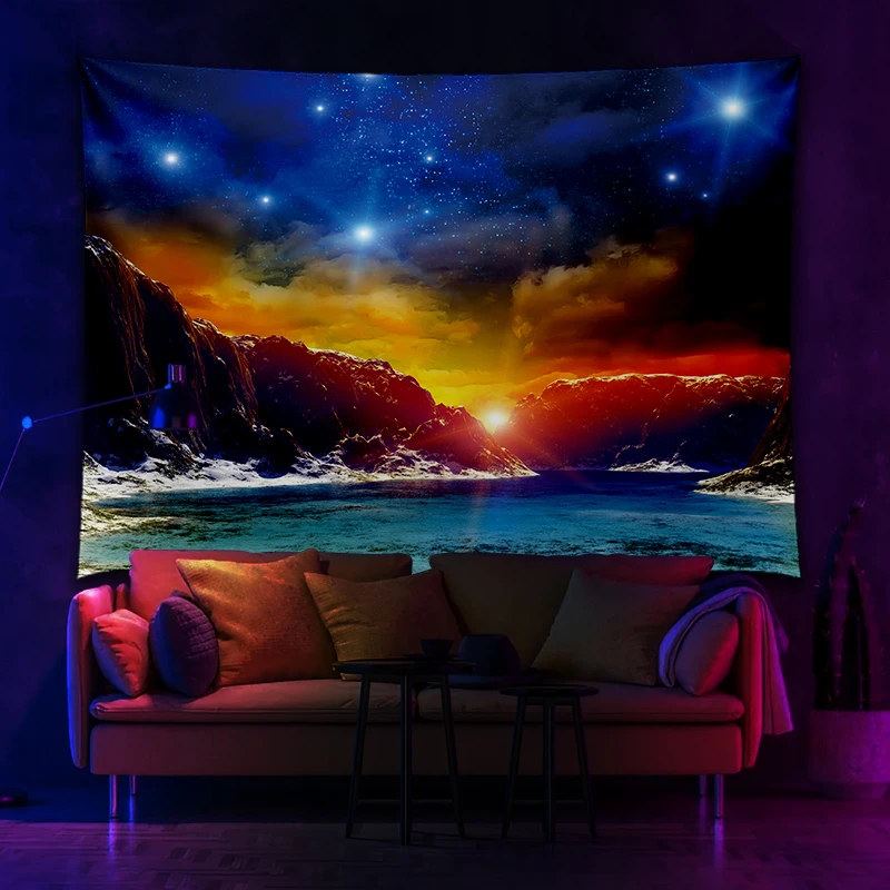 

Bright Starry Sky Stars Printed UV Fluorescent Tapestry For Wall Hanging Cloth Living Room Bedroom Independent Room Decoration