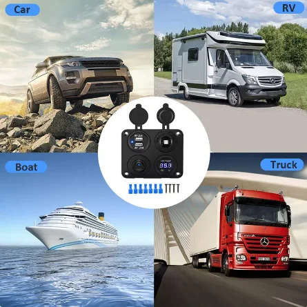 3.1A 4.2A 듀얼 USB 차량용 충전기 12V 24V LED 전압계 ON/OFF 토글 스위치 시거잭 소켓 (자동차, 보트, RV, 트랙용)