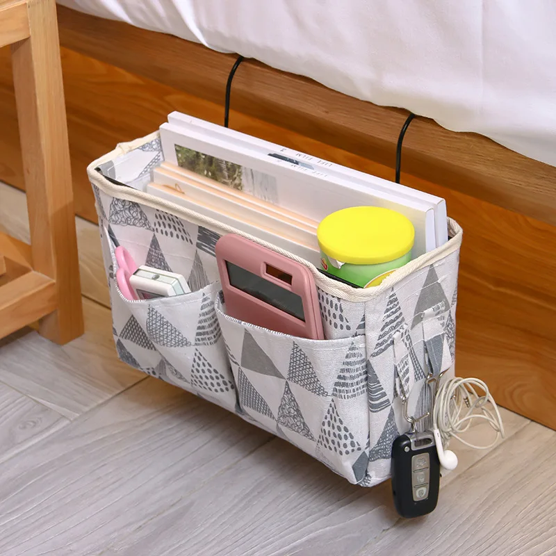 Canvas Storage Bag Baby Bedside Storage Bag Creative Canvas Hanging Bag Home Bedside Storage Practical Dormitory Upper Lower Box