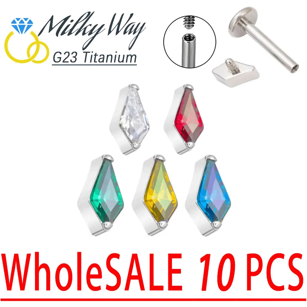 10PCS ASTM F136 Titanium Ear Stud CZ Stone Fashion Labret Lip Piercing Nose Rings Sexy Ear Cartilage Tragus Jewelry Wholesale