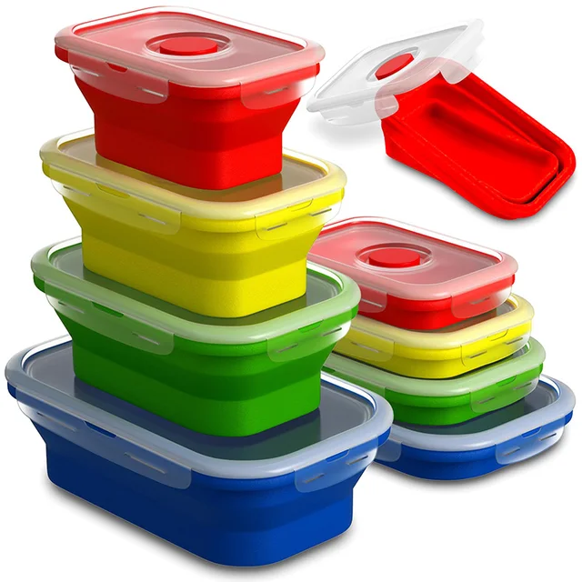 Boîte de conservation en silicone pliable, boîte à restes pour la cuisine, boîte à bento, design pliable pour économiser de l'espace. 1