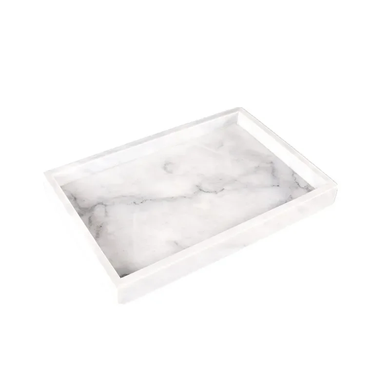 Hotel Model Room Bathroom Tray Cake Tray Home Cosmetics Cloud White Splicing Natural Marble Stone Square Tray 5