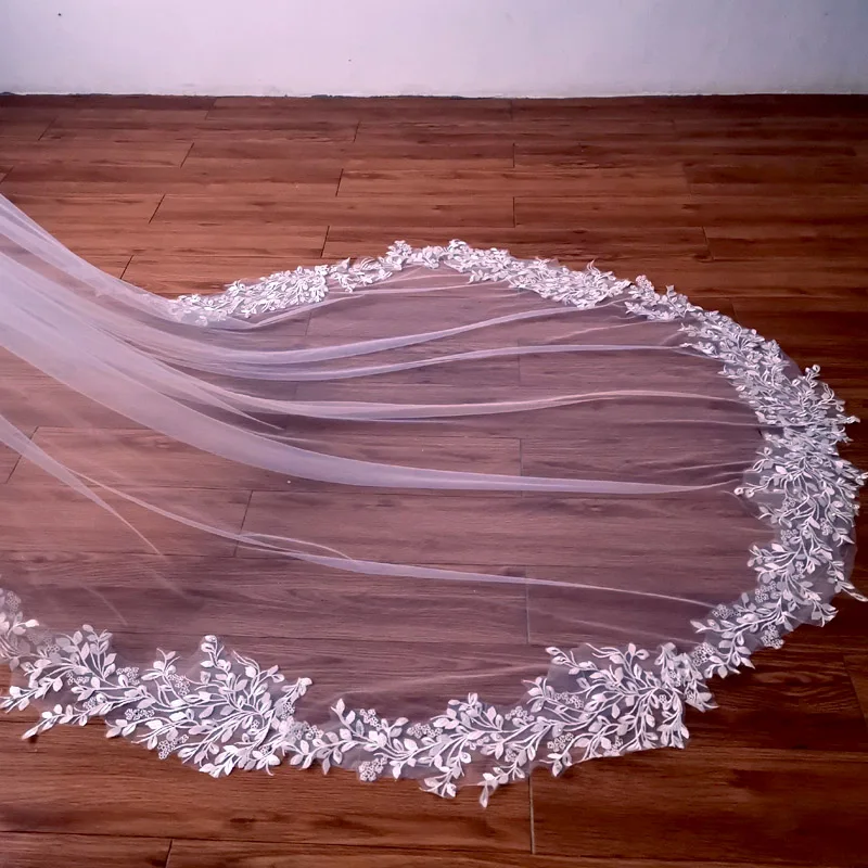 Bridal Veil Rhinestone Boda Lace Cathedral 3m 4m Soft Custom Made For Weddings