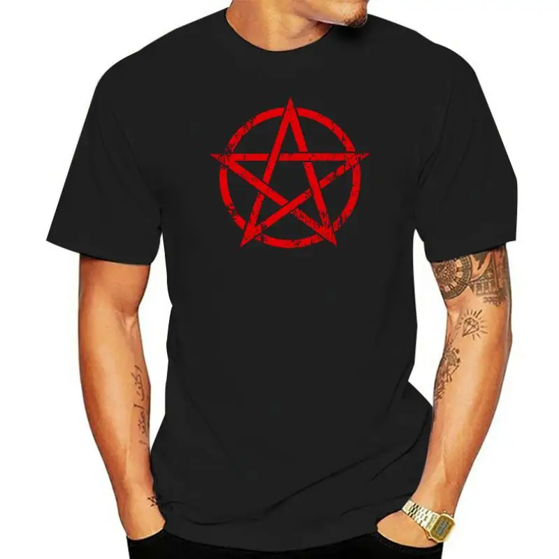 

Men Fashion T shirt RED PENTAGRAM SIGN T-SHIRT - Satan Crowley Pentagramm Satanic Circle 666 Shirt