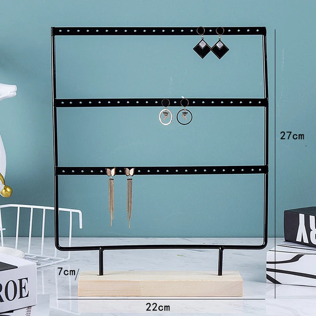 Présentoir de boucles d'oreilles à 3 niveaux et 72 trous, organisateur de rangement de bijoux en métal à 3 couches, support de Base en bois, arbre, support de clous d'oreille, cadeau