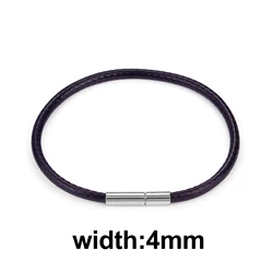 Elegant Black Brown Leather Bracelet Cord with Stainless Steel Clasp - 17cm (Brown 4mm)