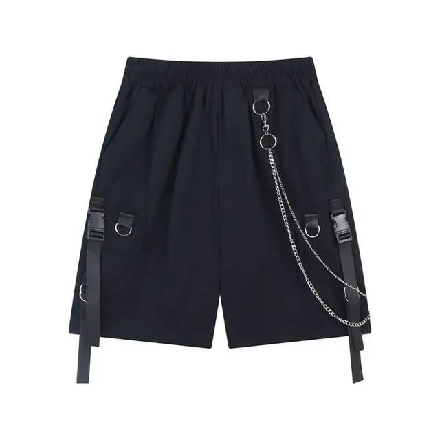 Multi-pockets Ribbons Hip Hop Cargo Shorts Mens Tactical