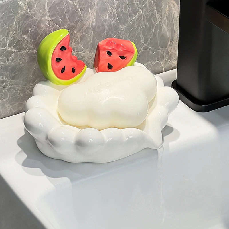 Creative Ceramic Soap Box, Light luxury Watermelon Shaped Soap Dishes, Home Bathroom Kitchen Supplies Bathroom storage rack, 1Pc