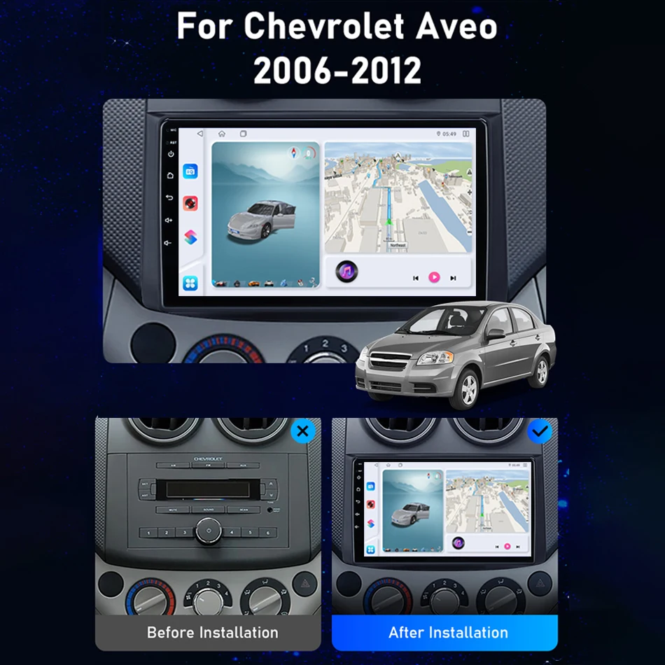 Radio Multimedia para Auto Srnubi para Chevrolet Aveo T250 2006-2012, 2Din Android 14, Reproductor con GPS, Carplay, Android Auto, Wifi, Control desde el Volante 2