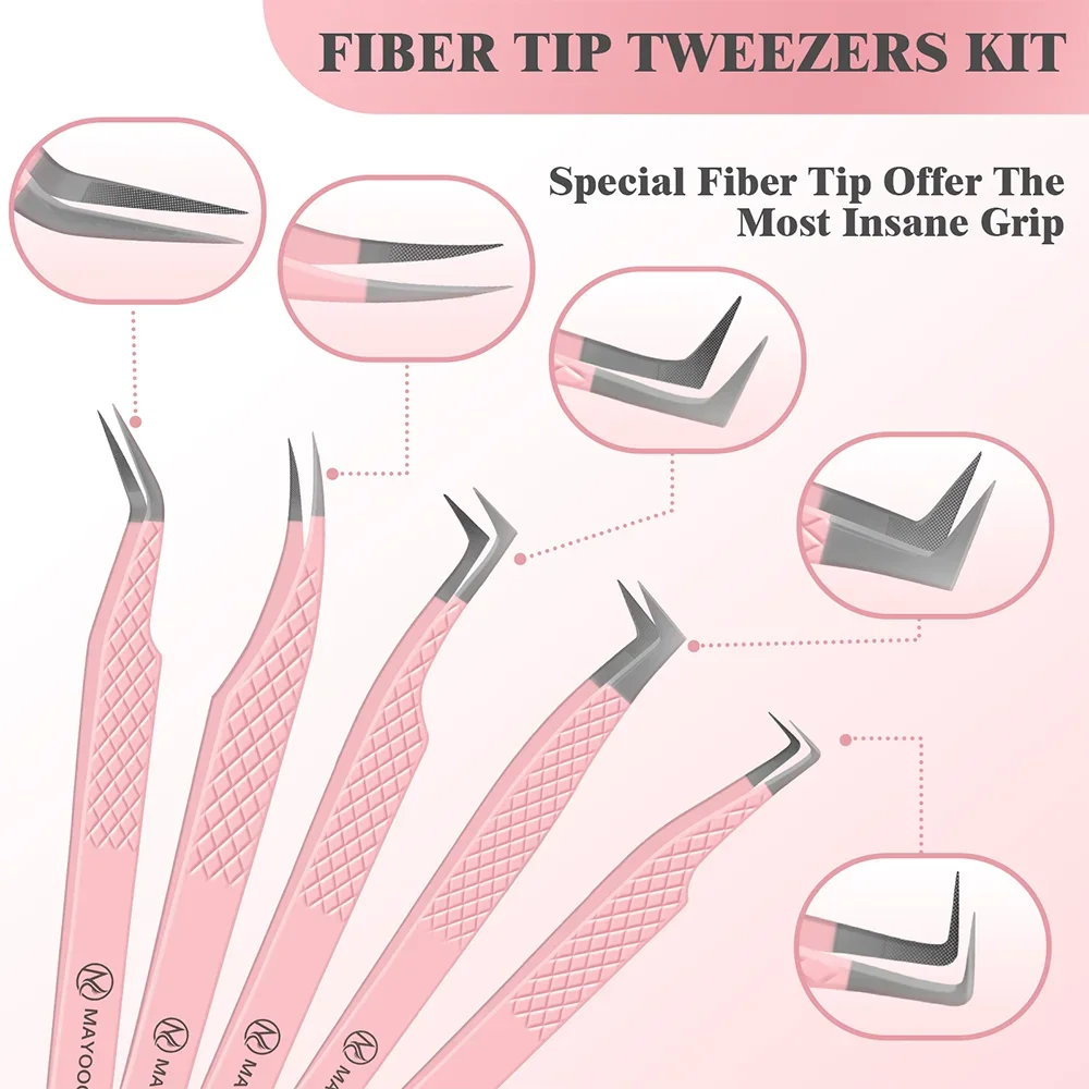 MAYOOC Eyelash Tweezers With Fiber Tips Stainless Steel High Precision Tweezer Volume Fans lash Tweezer Makeup Tools Custom Logo 4