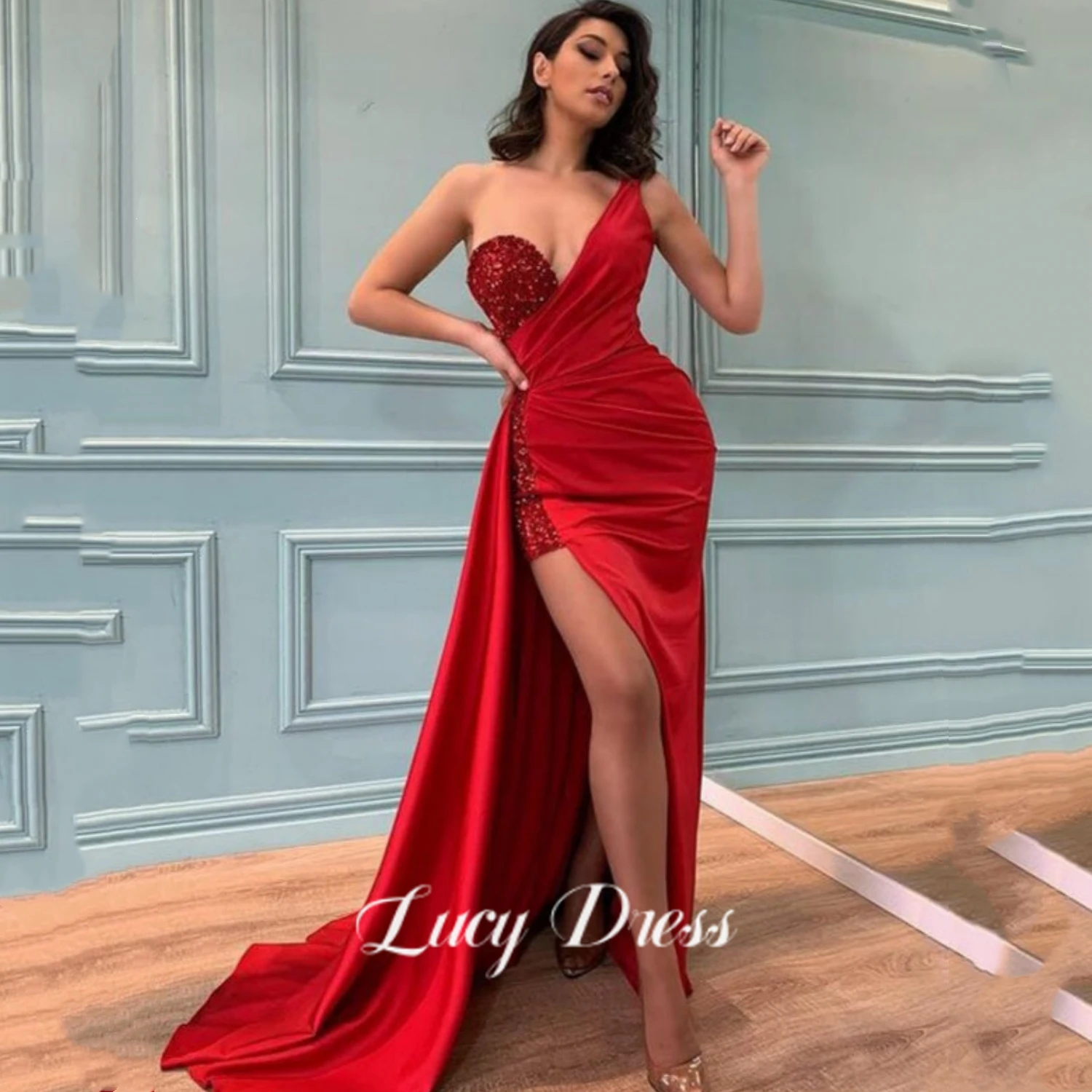 

Lucy Dresses for Women Gala Sequins Female Dress Red Wedding Party Mermaid Womens Dubai Luxury Evening Graduation Prom 2023 Gown