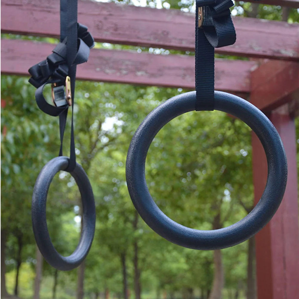 2PCS Replacement Fitness Rings Plastic Gymnastic Ring for Strength Bodyweight Training Cross-Training Workouts (Black)