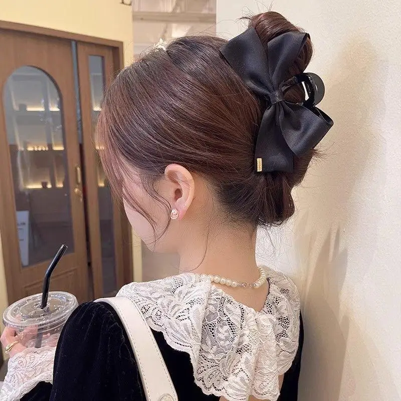 ☂ Elegante fermaglio per capelli francese con fiocco nero, clip a becco d'anatra per donna e ragazza, accessorio moda per l'acconciatura. - immagine 2
