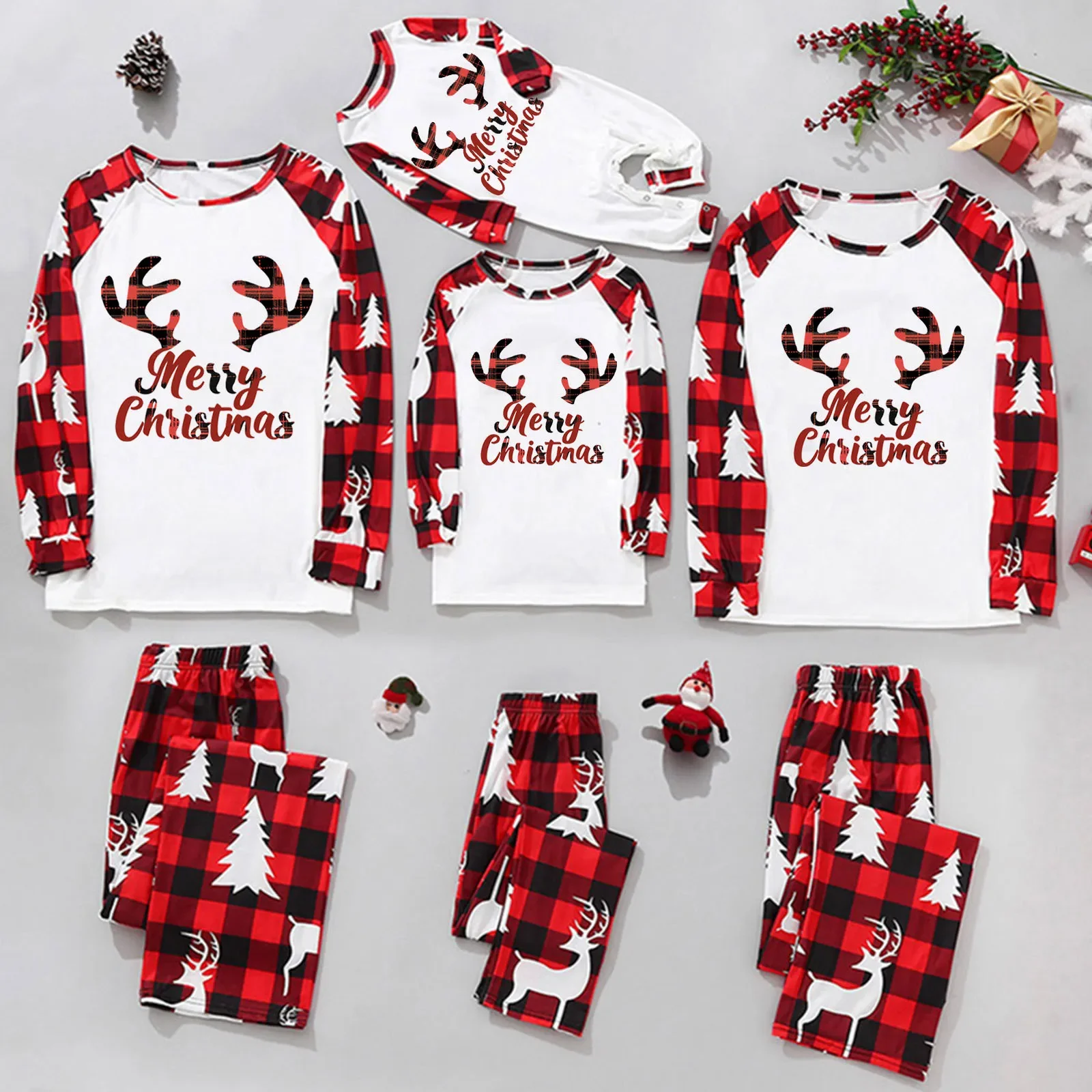 thumbnail image 2 of Conjunto de pijama con estampado de ciervo y alce navideño para mamá, hija, papá e hijo, conjunto suave y lindo de 2 piezas, ropa de dormir, look familiar navideño, 2 of 5