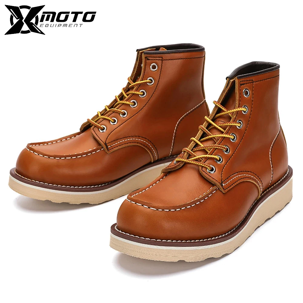 

EU 39-44 Super Genuine Leather Vintage Shoelace Ankle High Work Boots Quality Cowhide Casual Boots Racing Motorcycle Ankle Boots