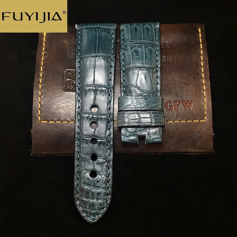 

FUYIJIA Custom Two-Tone Crocodile Skin Watchbands Master Handmade Bending Shaping Strap 20MM 22MM 24MM Genuine Alligator Belt 23