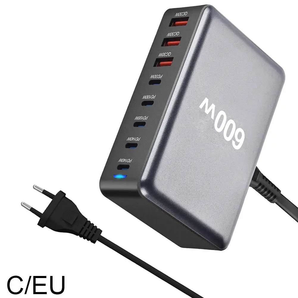 600w Gan 3.1 Type-c With 8-port Gan Pd Usb 3.1 Charger For Mobile Phones And Tablets Gaming Consoles Car Devic K7y2