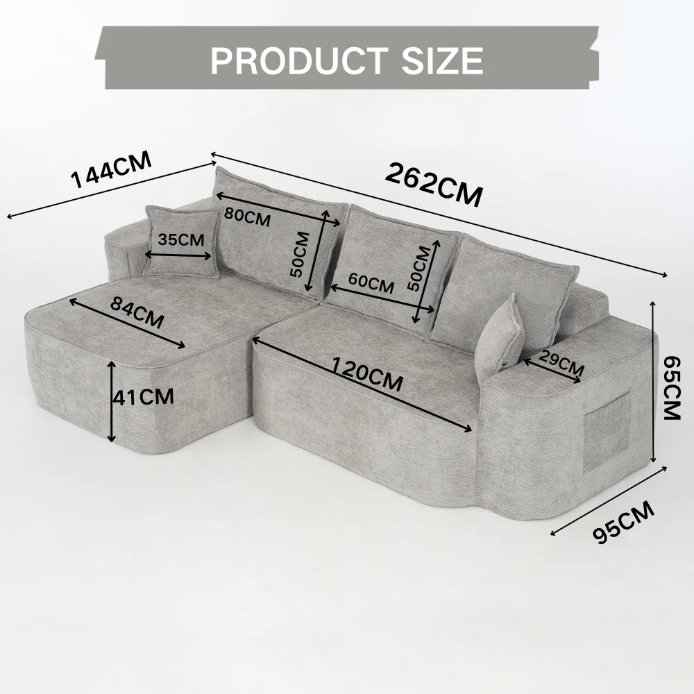 1-Sitzer/2-Sitzer Modernes Sofa mit Kissen & Seitentaschen, Chenille-Sofa, Ohne Montage, Wohnzimmer Komfortables Weiches Sofa – Detail 25