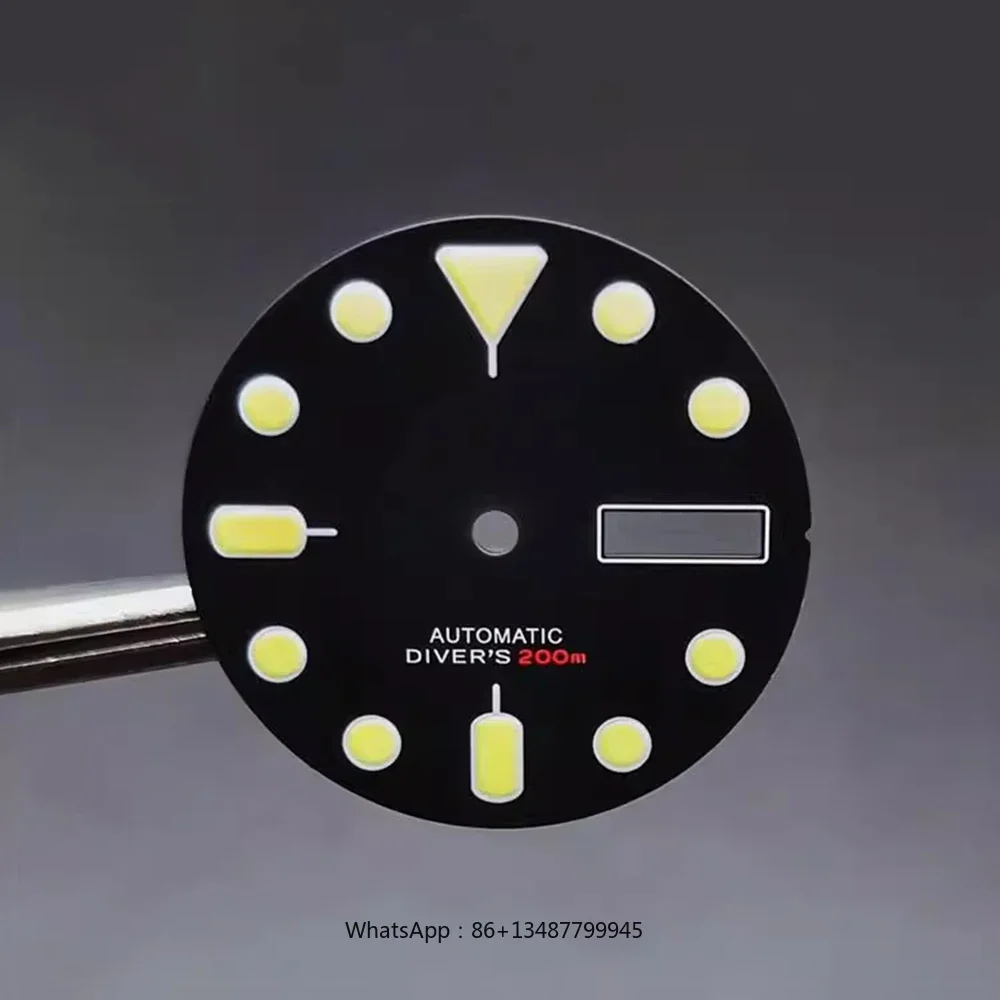 녹색 발광 싱글 및 더블 캘린더 시계 다이얼, NH35 NH36 무브먼트 NH35 다이얼 수정 부품, 28.5mm, 신제품