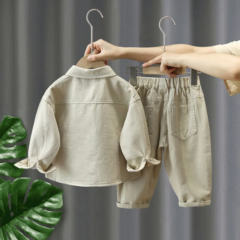 Kids Solid Color Thin Coat Pants Set Boys Outwear