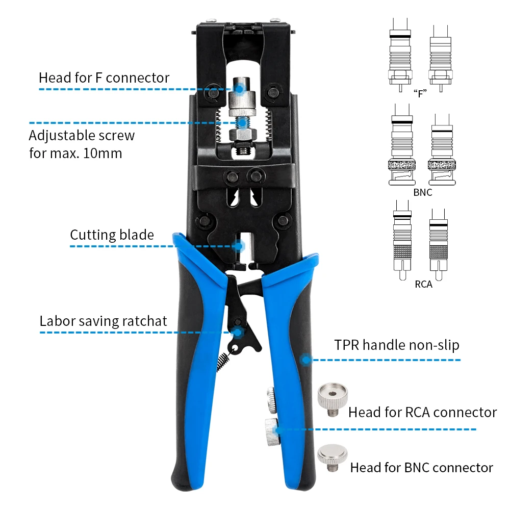 Description Picture 4 of itemCCTV Camera Installation Tool Set Compression Pliers for F/BNC/RCA Connector RG-58/59/62/6(3C/4C/5C) Type Cable Stripper Kit
