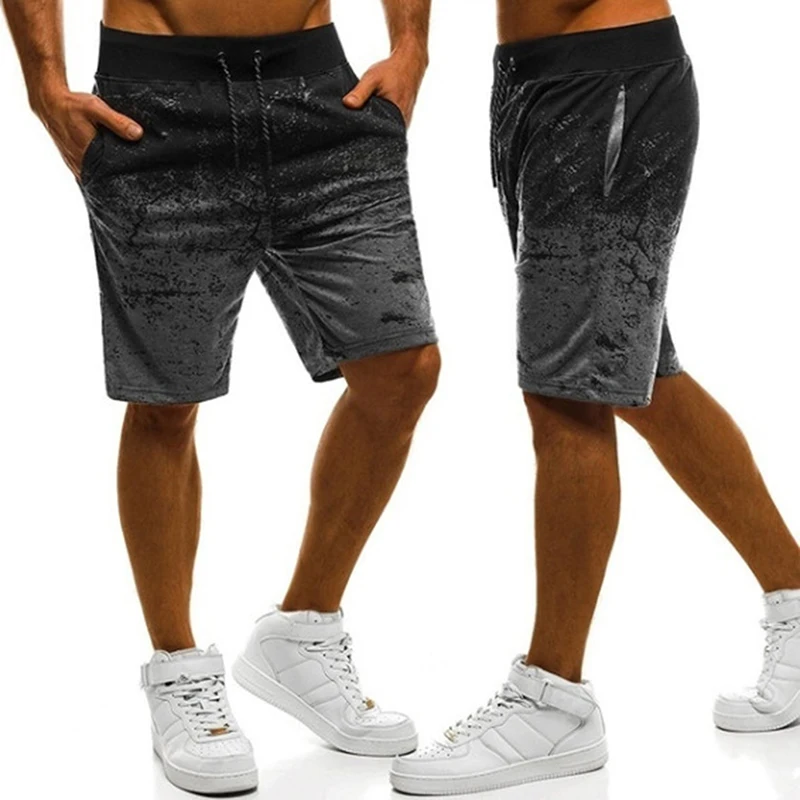 

Summer Casual Shorts Fashion Drawstring Pants Gradient Ink Print Loose Straight Fashion Vacation Male Bottoms