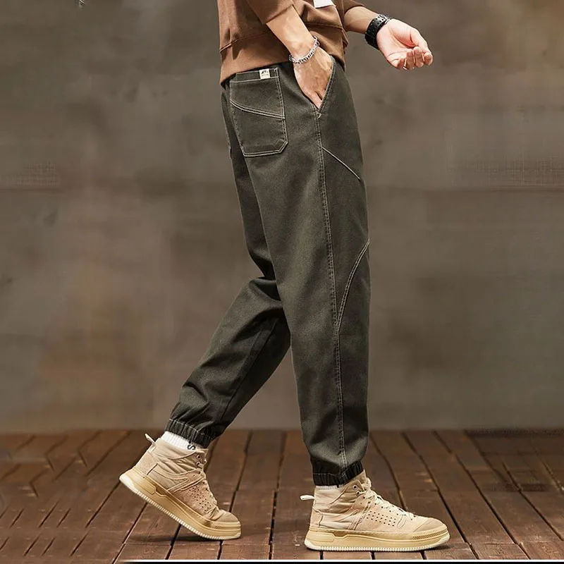 Bright Line Decoration Autumn Elastic Daily Cargo Jeans Men All-match Trousers Trendyol Loose Elastic Waist Comfortable Pants 3