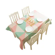 

Cotton Linen Tablecloths, Waterproof Table Covers Triangle And Stripes Pink Green Dining Table Coffee Table Deco