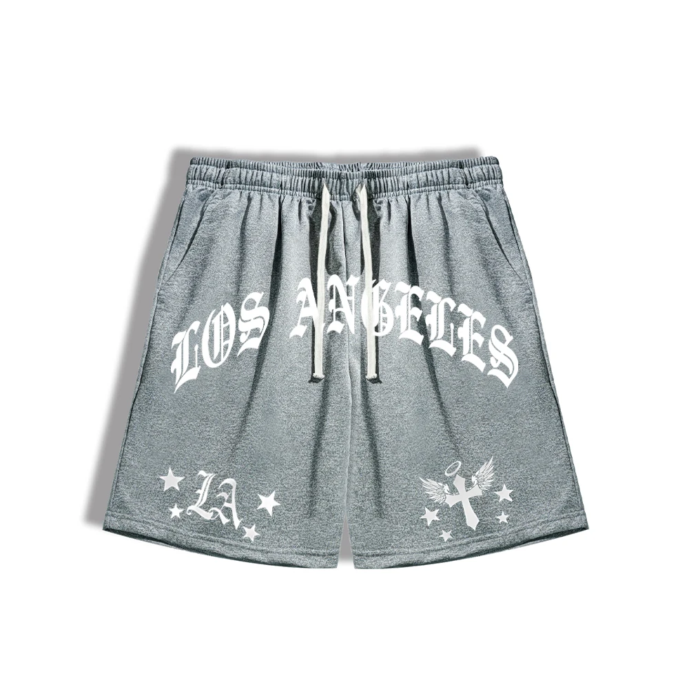 Summer Men's Loose Fit Casual Shorts Letter Graphic Printed Drawstring Waist Shorts Gym Training Jogging Casual Shorts 2