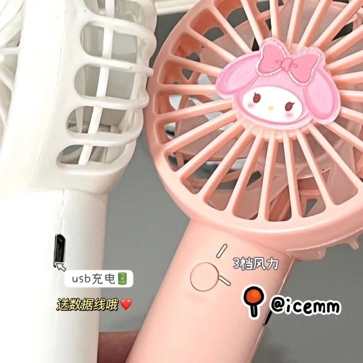 MINISO Cinnamoroll Small Fan Kawaii Anime My Melody Pochacco Cute Summer Desktop Portable Fan Usb Charging Toys Girls Gifts 2