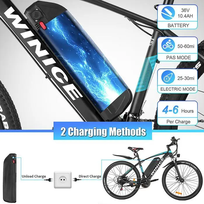 Electric Bike 350W Mountain Bike MTB 21 Speeds Shifter Adult E-Bike Disc Brake 36V Lithium Battery Red/Blue 6