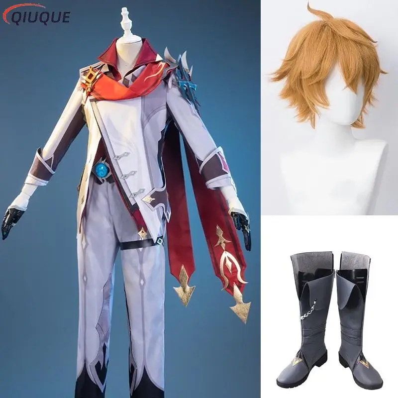 

Game Genshin Impact Tartaglia Cosplay Costume 30cm Short Brown Wig Shoes Leather Boot Halloween Costumes