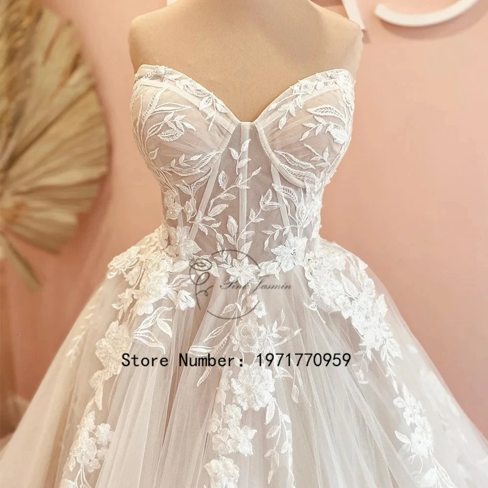 Strapless Glitter Wedding Dress ForPrincess A Line Lace 2024 New Applique Elegant Bridal Gowns Zipper Back Robe De Mariée 4