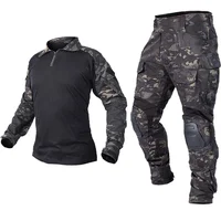 Combat Uniform +Pads Safari Tactical Pants Sport Climbing Uniform Camo Shirt Combat Shirts Hunting Clothes Men Clothing Camping 1