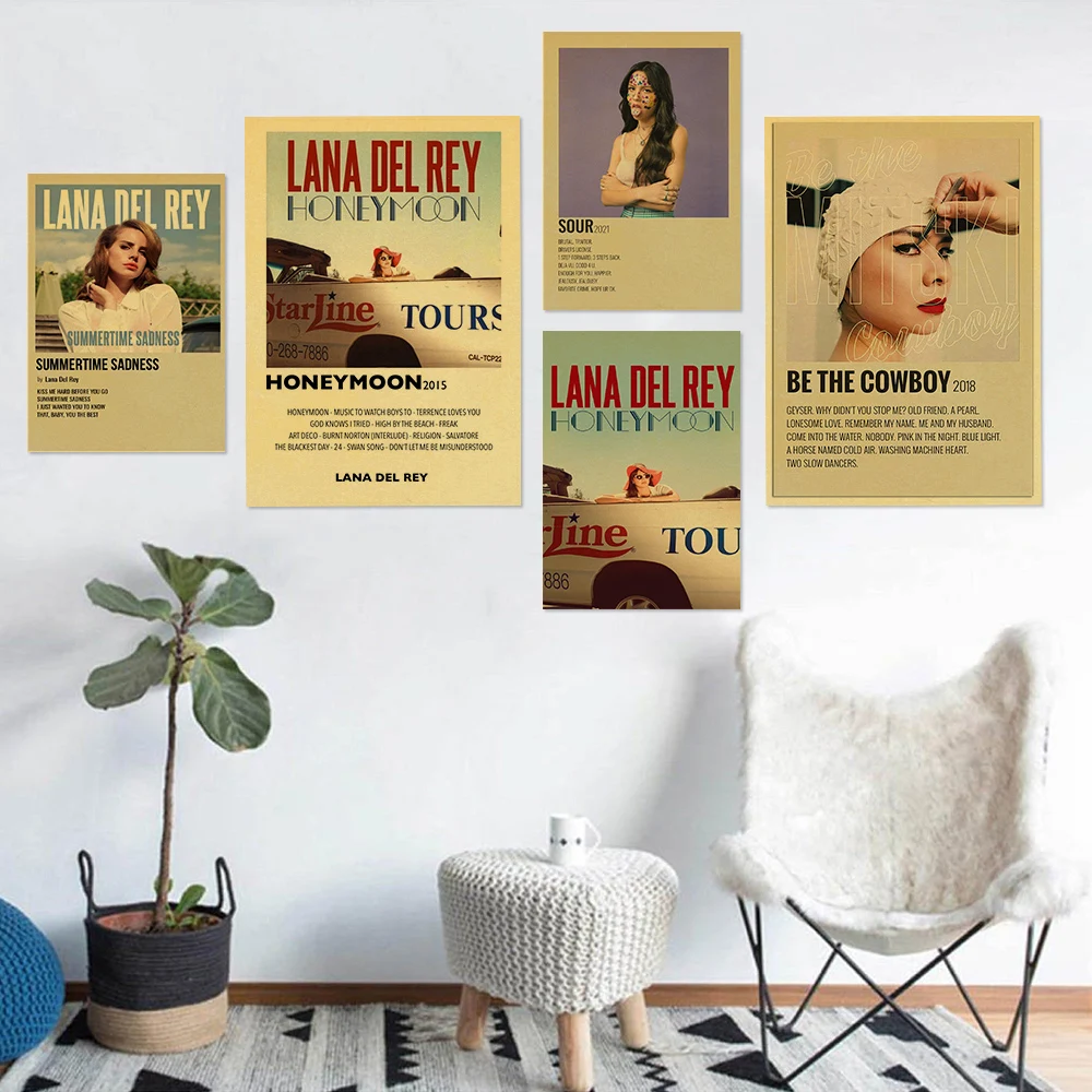 Lana Del Rey Retro Music Poster Prints Singer Album Cover Painting Vintage Home Room Bar DIY Art Wall Decor Decorative Paintings