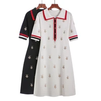 2024 Spring Summer Simple Knitted Skirt Slimming Short-sleeved Polo Collar Dress Fashion  Temperament British Style Mid-length 2