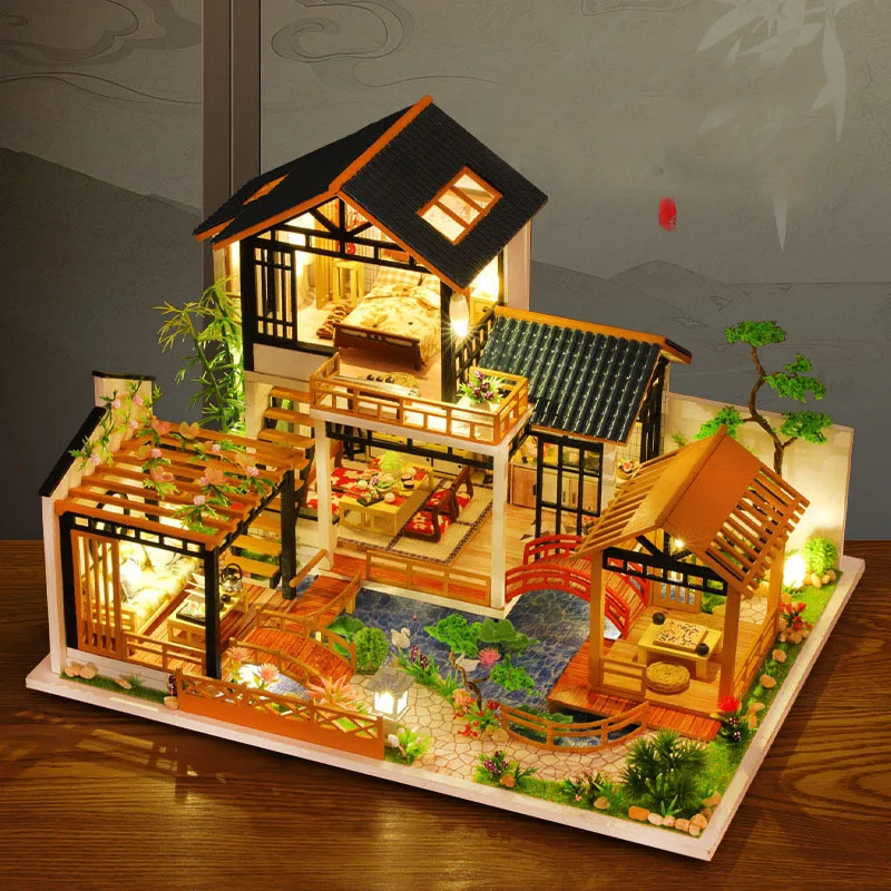 DIY Doll House Villa house model Miniature Building Kit Furniture Dollhouse Wooden Kit Toys   Birthday Gifts P018